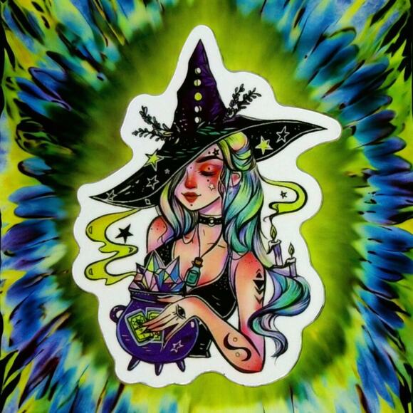 Witch Spring Summer Cauldron Crystals Tarot Runes Stars Brew Sticker - Picture 1 of 2